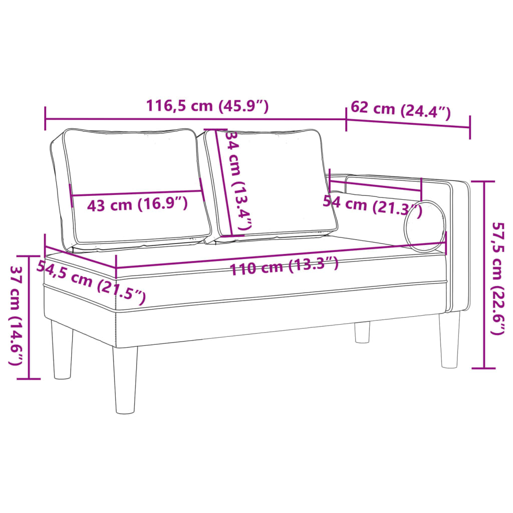 vidaXL Chaiselongue mit Kissen Creme Kunstleder