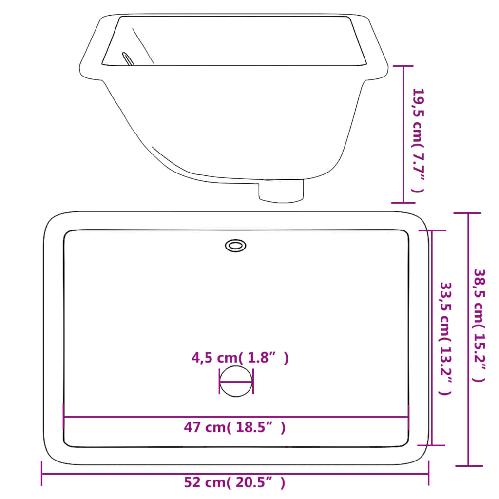 vidaXL Waschbecken Weiß 52x38,5x19,5 cm Rechteckig Keramik