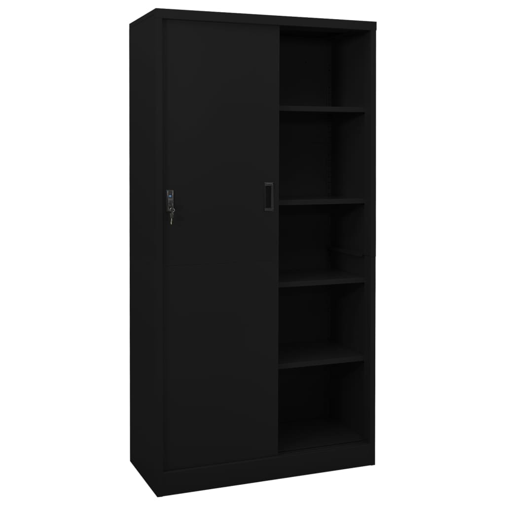 vidaXL Büroschrank mit Schiebetür Schwarz 90x40x180 cm Stahl