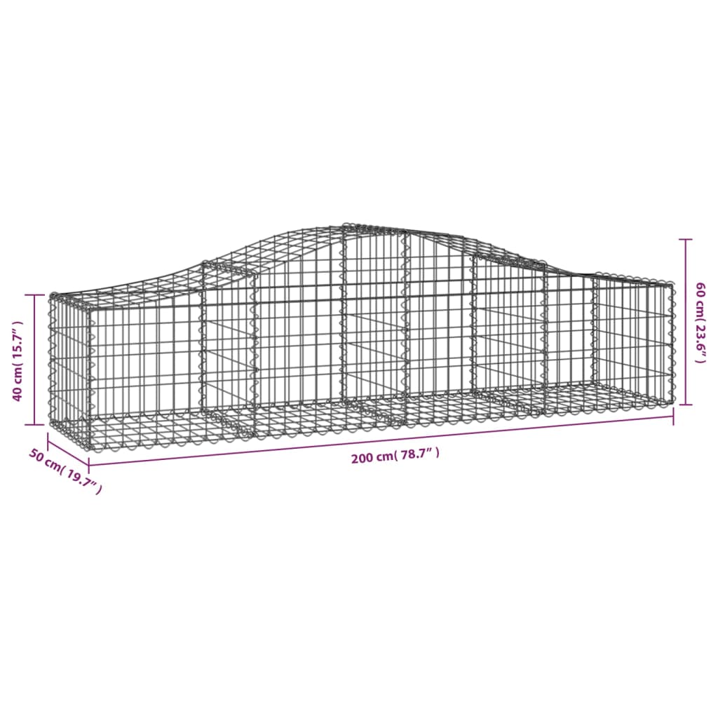 vidaXL Gabionen mit Hochbogen 30 Stk. 200x50x40/60 cm Verzinktes Eisen