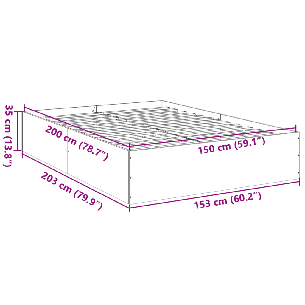 vidaXL Bettgestell Räuchereiche 150x200 cm Holzwerkstoff