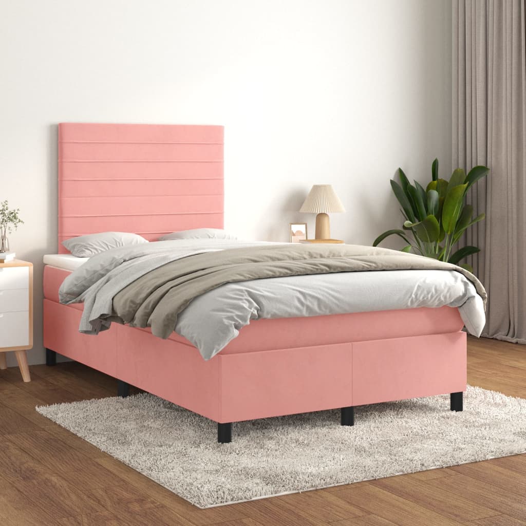 vidaXL Boxspringbett mit Matratze Rosa 120x200 cm Samt