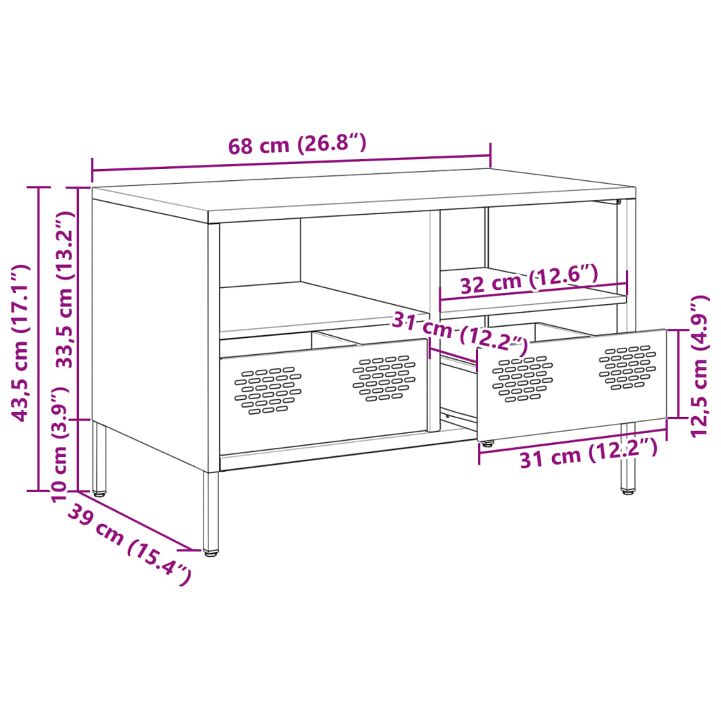 vidaXL TV-Schrank Schwarz 68x39x43,5 cm Kaltgewalzter Stahl