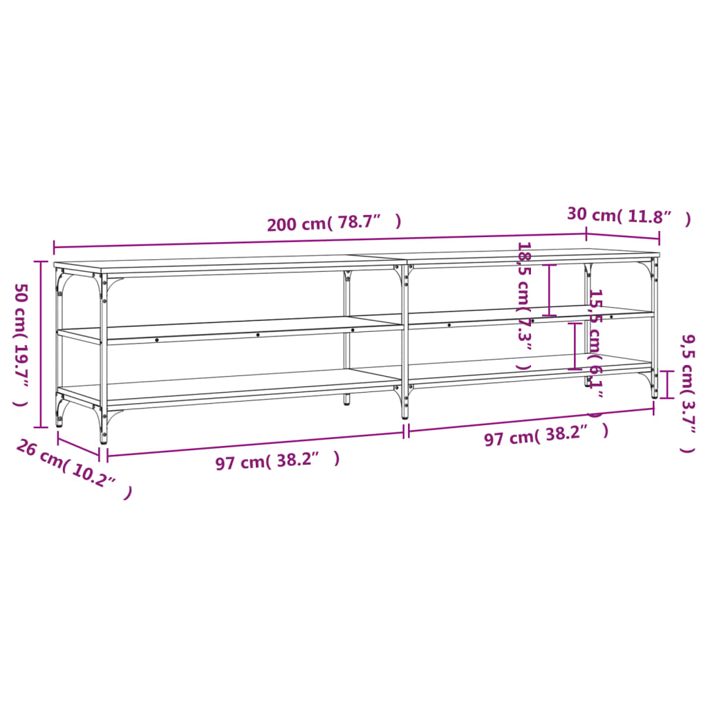 vidaXL TV-Schrank Schwarz 200x30x50 cm Holzwerkstoff und Metall