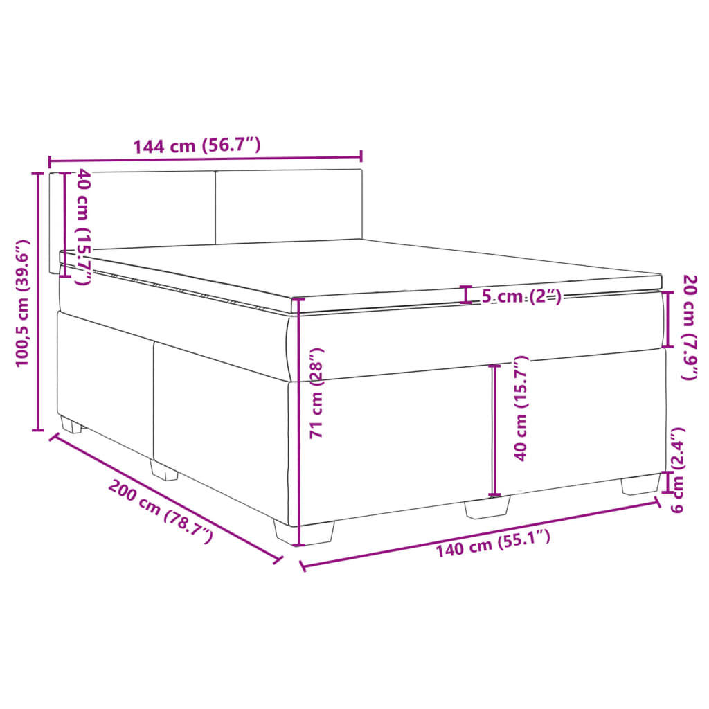 vidaXL Boxspringbett mit Matratze Rosa 140x200 cm Samt