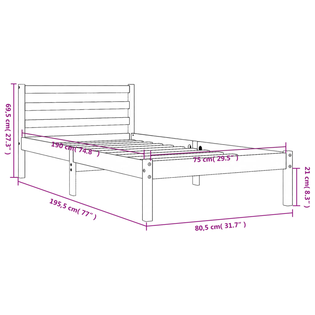 vidaXL Massivholzbett ohne Matratze Wachsbraun 75x190 cm Kiefernholz