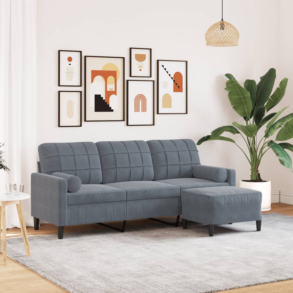 vidaXL 3-Sitzer-Sofa mit Hocker Dunkelgrau 180 cm Samt