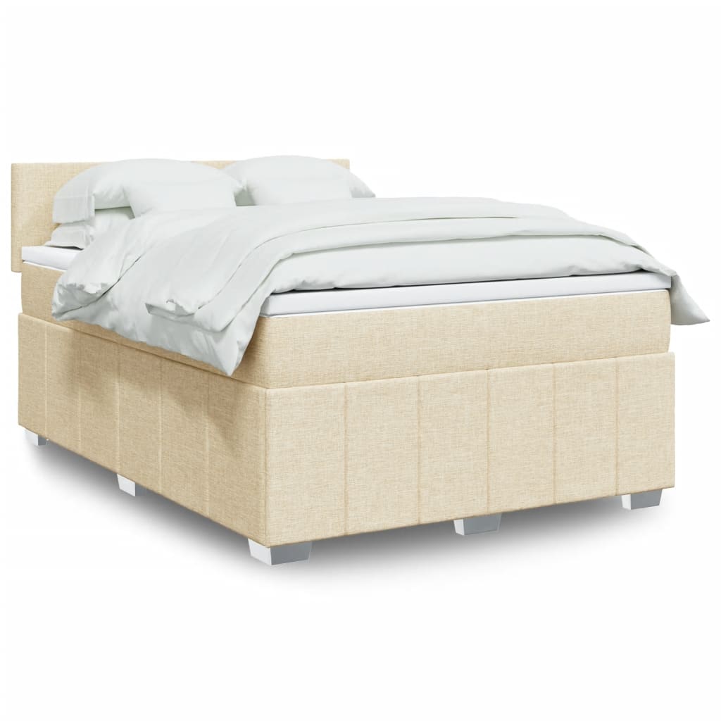 vidaXL Boxspringbett mit Matratze Creme 140x190 cm Stoff