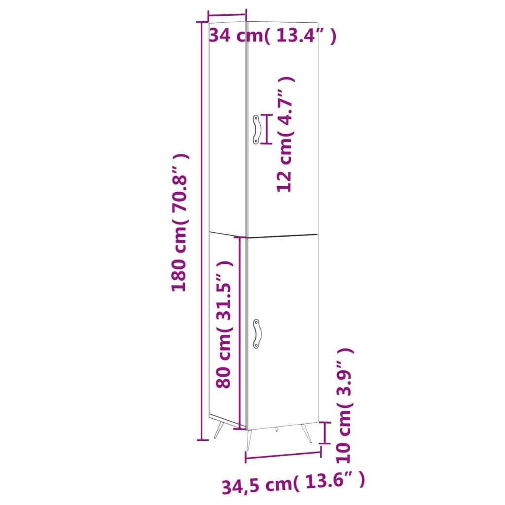 vidaXL Highboard Betongrau 34,5x34x180 cm Holzwerkstoff