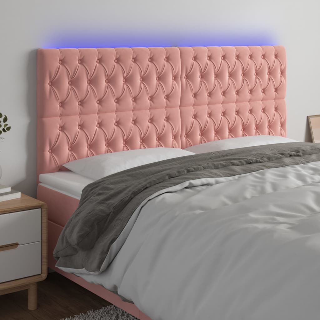 vidaXL LED Kopfteil Rosa 200x7x118/128 cm Samt