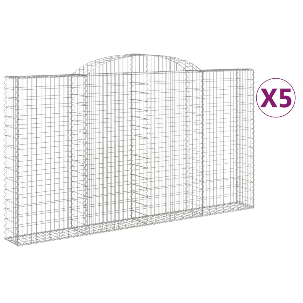 vidaXL Gabionen mit Hochbogen 5 Stk. 300x30x160/180cm Verzinktes Eisen