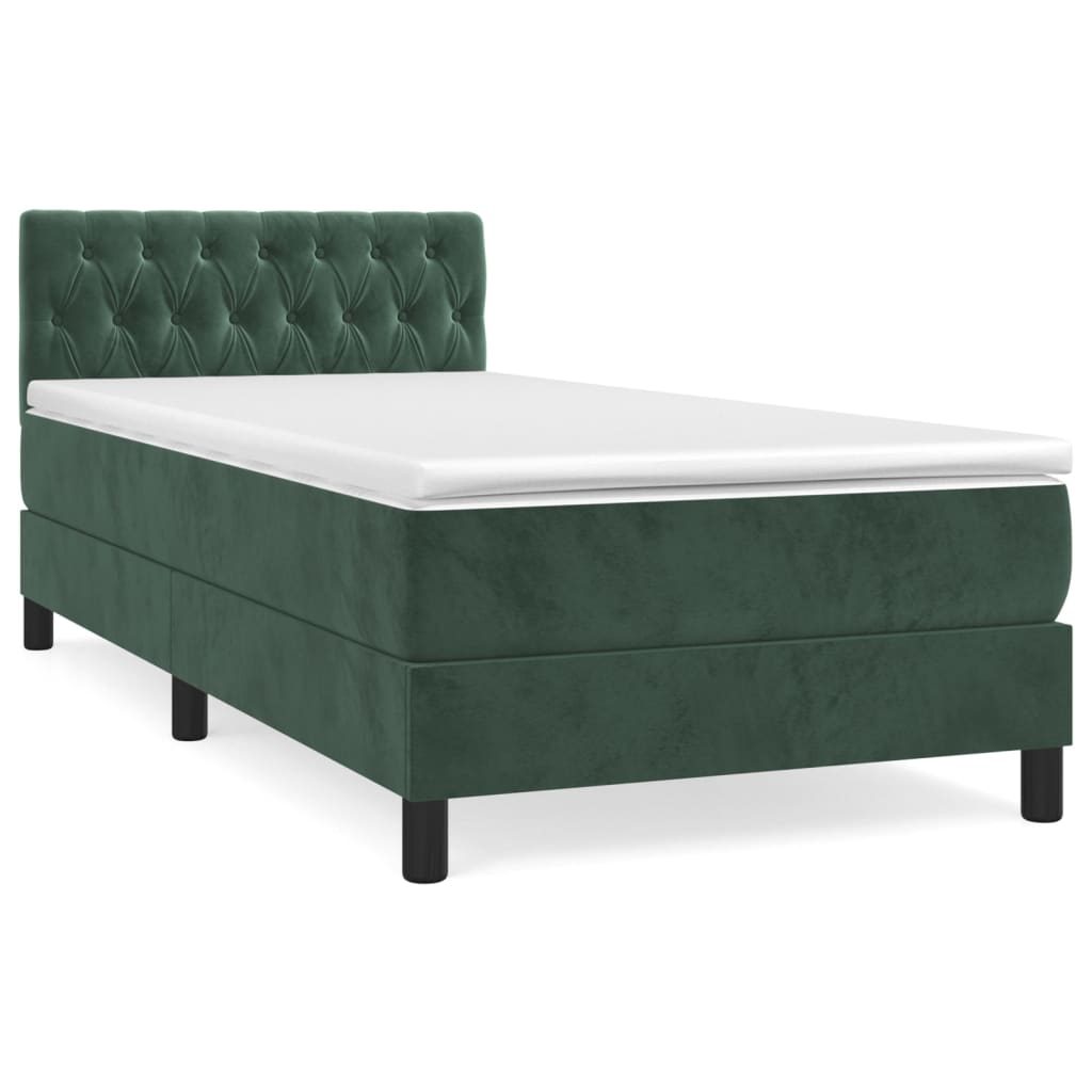 vidaXL Boxspringbett mit Matratze Dunkelgrün 100x200 cm Samt