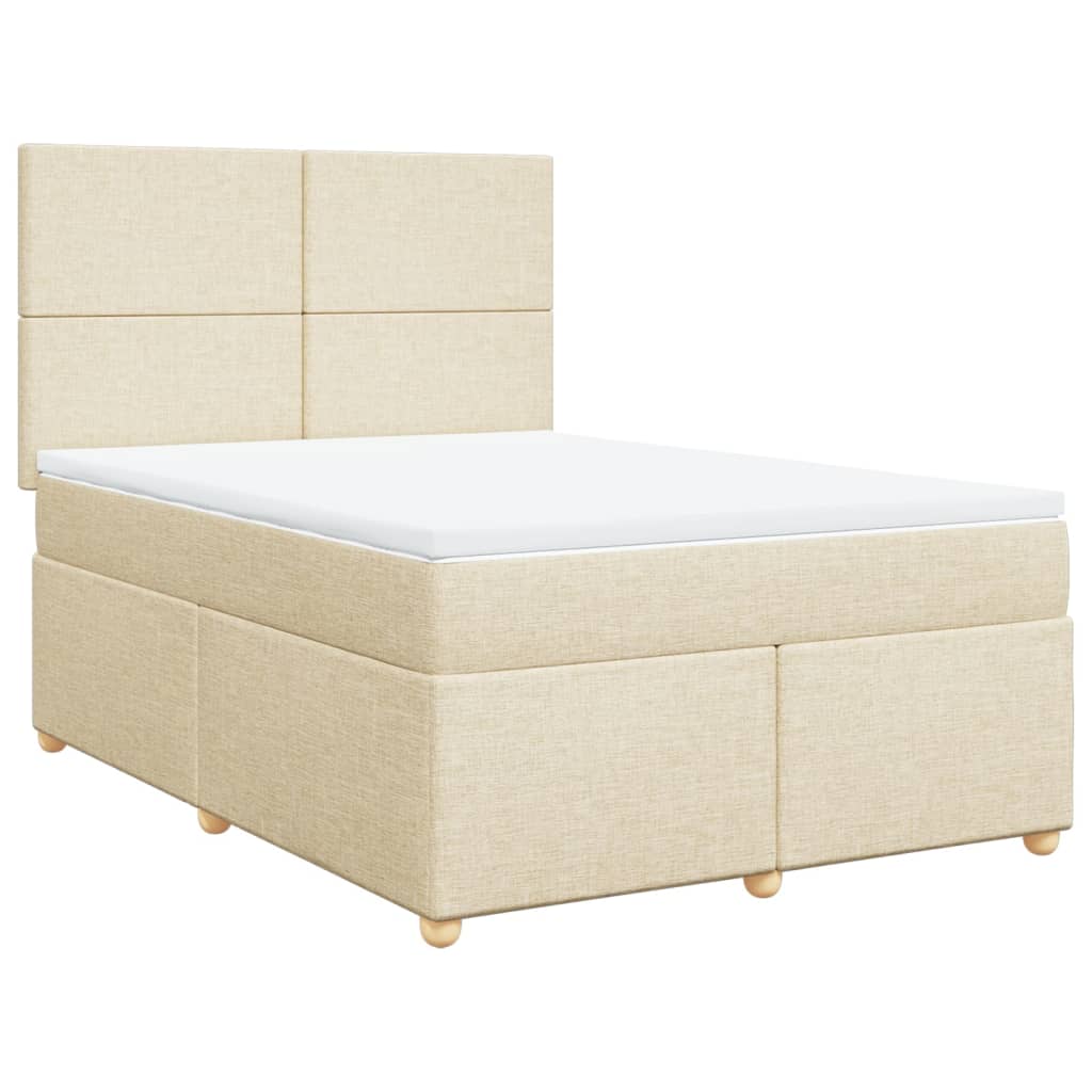 vidaXL Boxspringbett mit Matratze Creme 160x200 cm Stoff