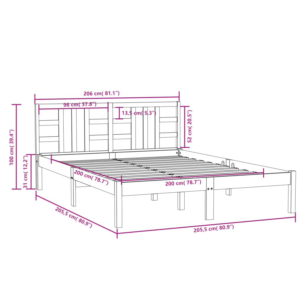 vidaXL Massivholzbett Honigbraun 200x200 cm