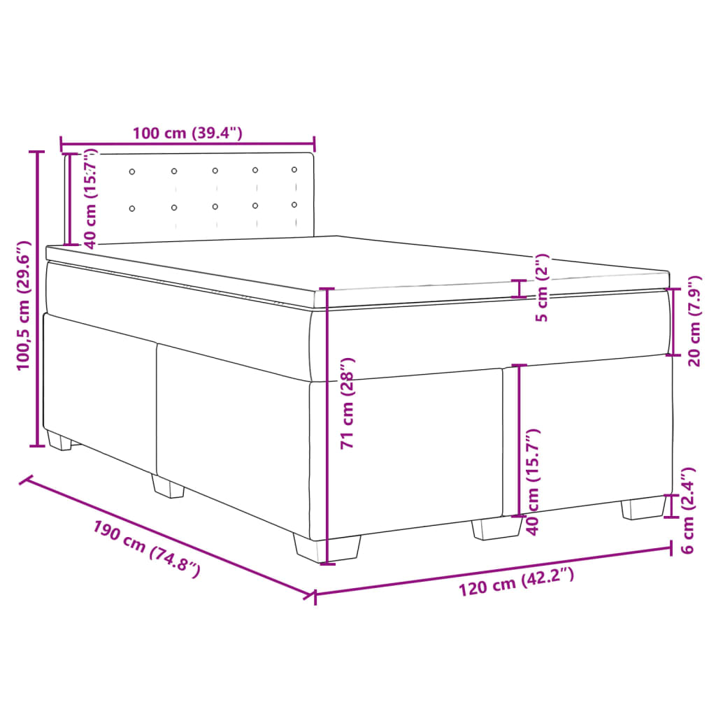 vidaXL Boxspringbett mit Matratze Blau 120x190 cm Samt