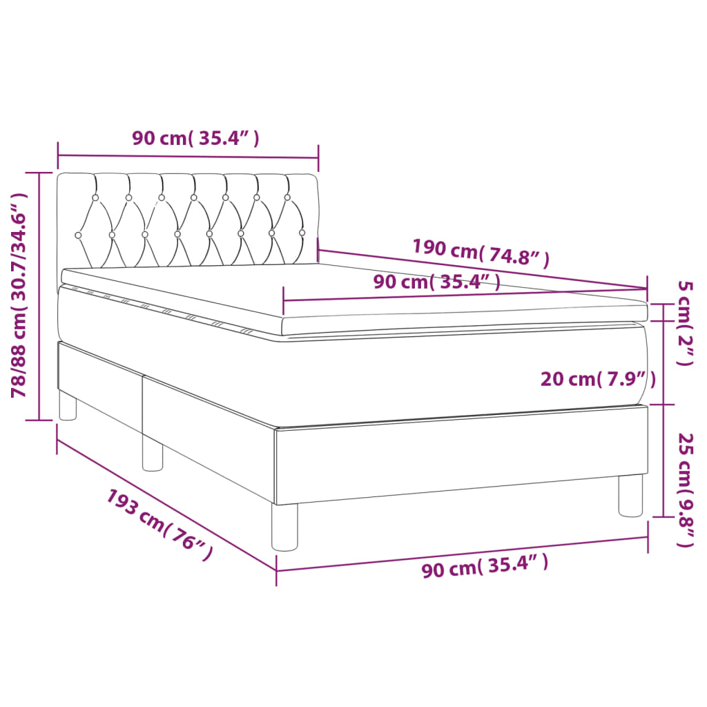 vidaXL Boxspringbett mit Matratze Dunkelgrau 90x190 cm Stoff