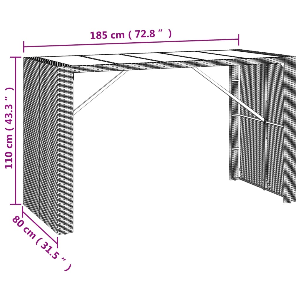 vidaXL 7-tlg. Gartenbar-Set mit Kissen Grau Poly Rattan