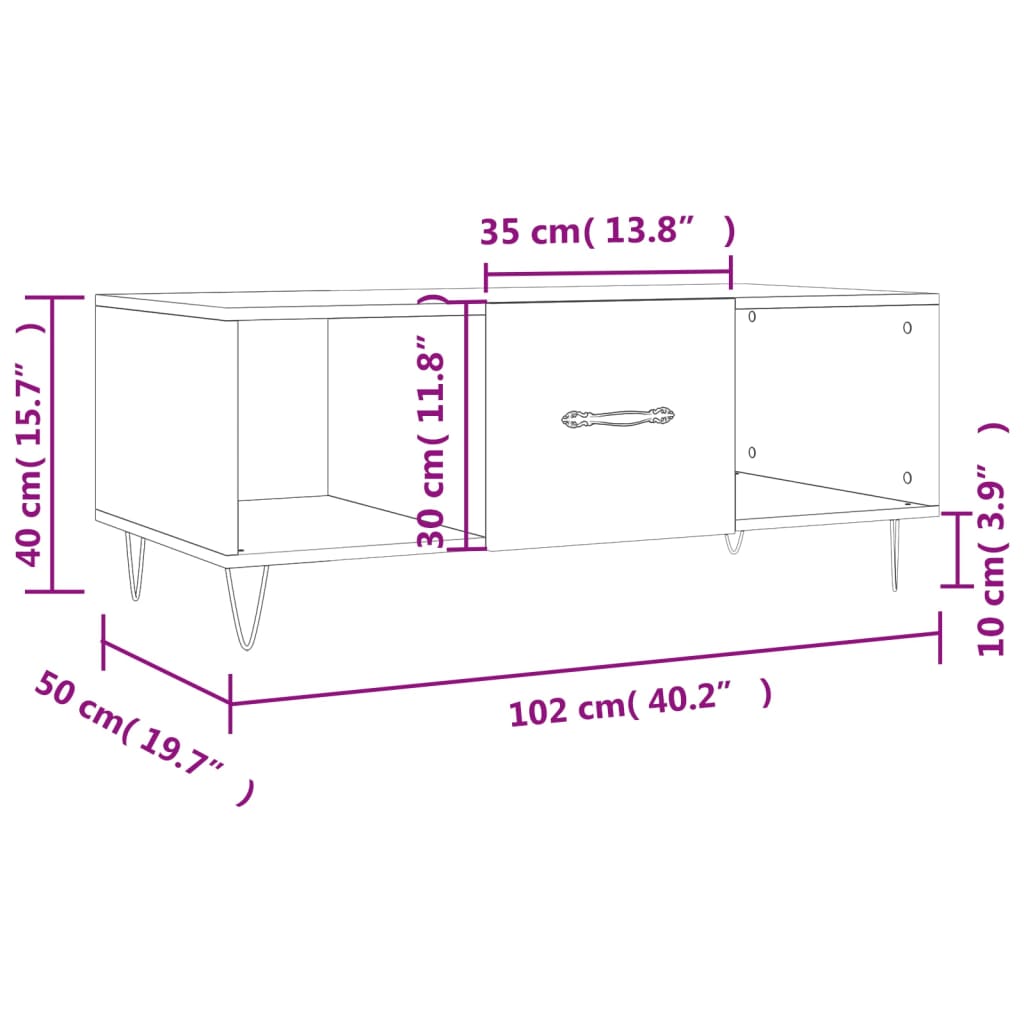 vidaXL Couchtisch Räuchereiche 102x50x40 cm Holzwerkstoff