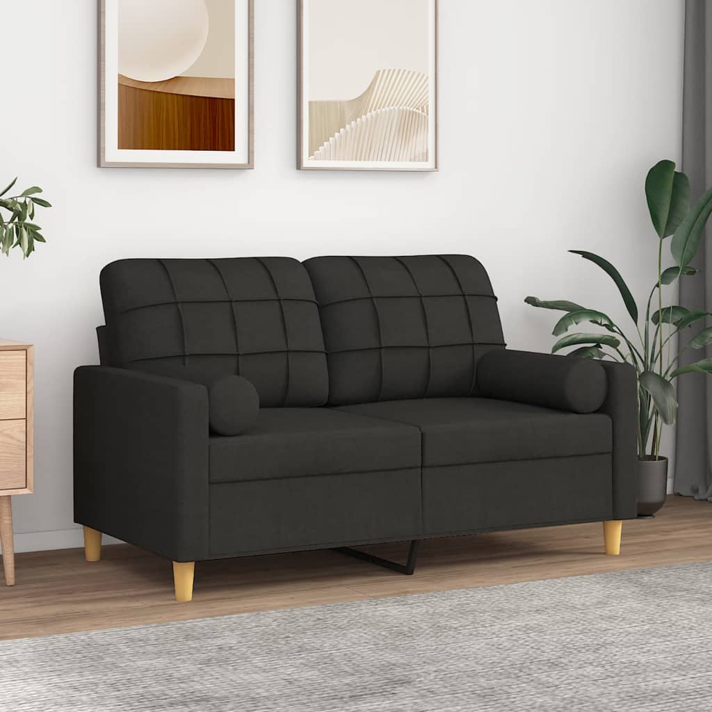 vidaXL 2-Sitzer-Sofa mit Zierkissen Schwarz 120 cm Stoff