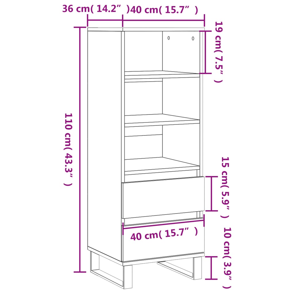 vidaXL Highboard Betongrau 40x36x110 cm Holzwerkstoff