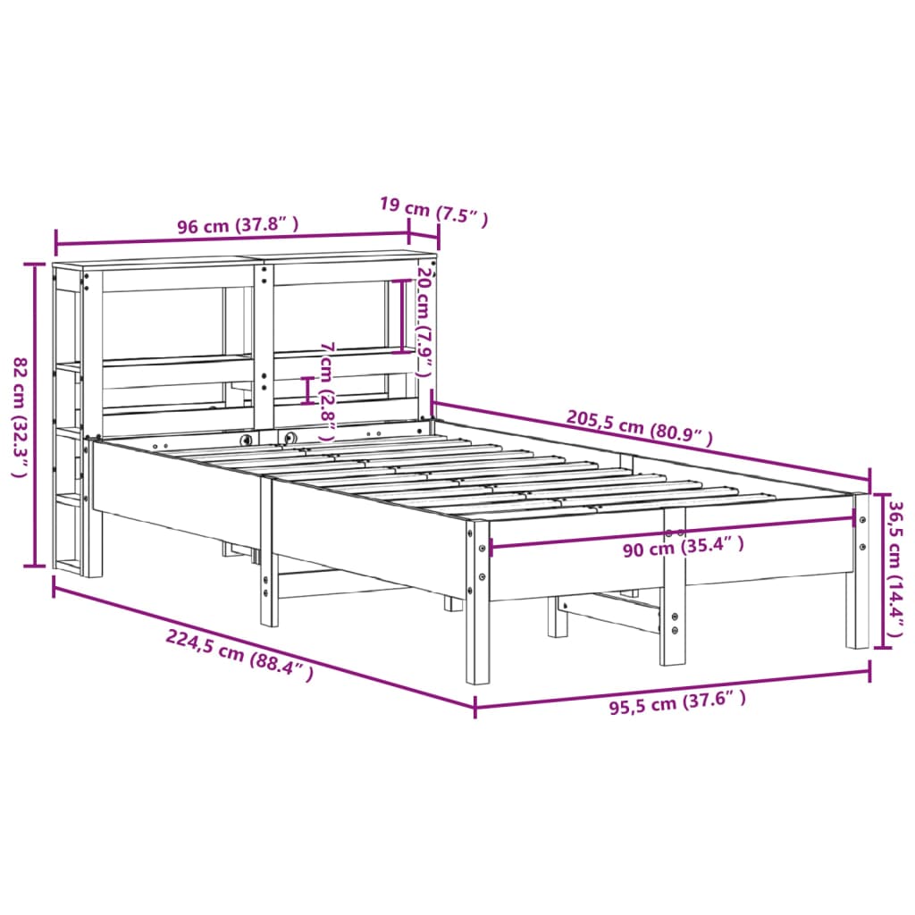 vidaXL Massivholzbett ohne Matratze Weiß 90x200 cm Kiefernholz