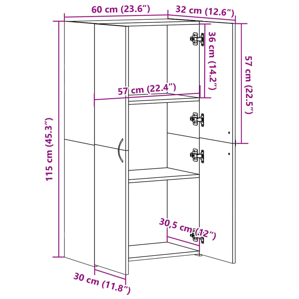 vidaXL Aktenschrank Schwarz 60x32x115 cm Holzwerkstoff