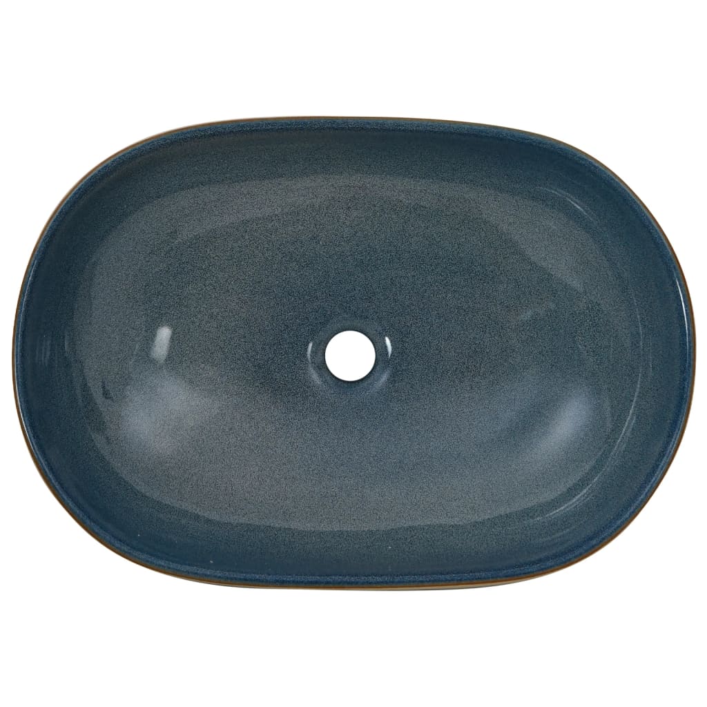 vidaXL Aufsatzwaschbecken Sandfarben Blau Oval 59x40x14 cm Keramik