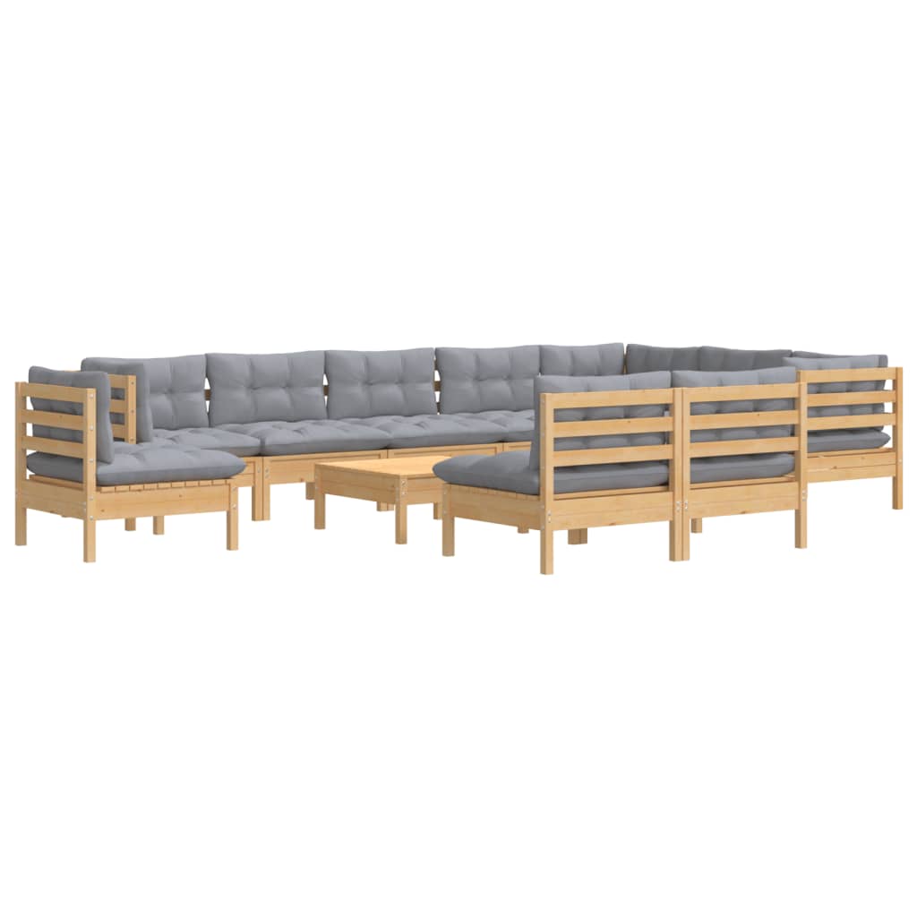 vidaXL 11-tlg. Garten-Lounge-Set mit Grauen Kissen Kiefer Massivholz