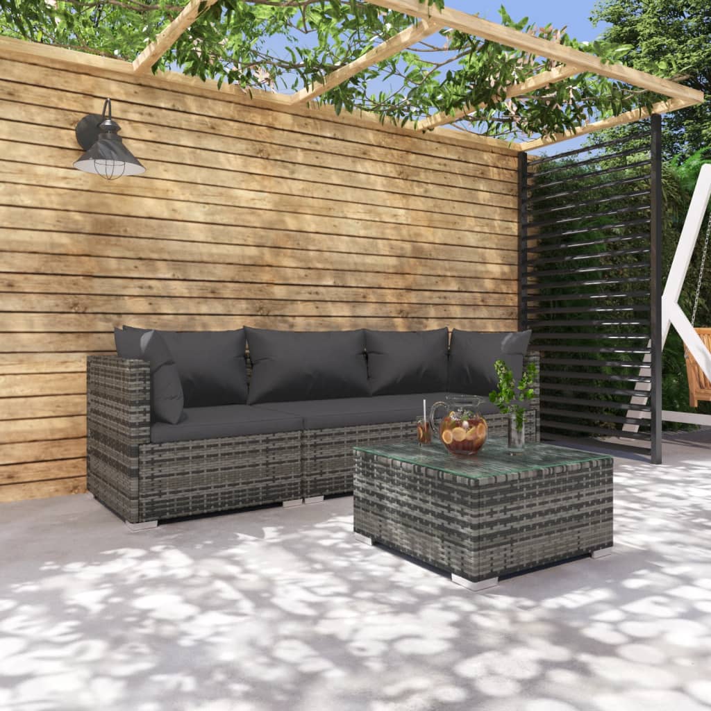 vidaXL 4-tlg. Garten-Lounge-Set mit Kissen Poly Rattan Grau