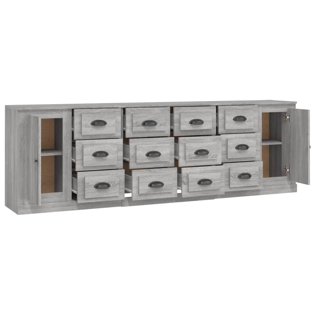 vidaXL Sideboards 3 Stk. Grau Sonoma Holzwerkstoff