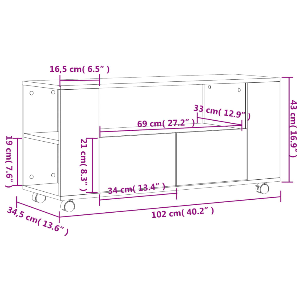 vidaXL TV-Schrank Grau Sonoma 102x34,5x43 cm Holzwerkstoff