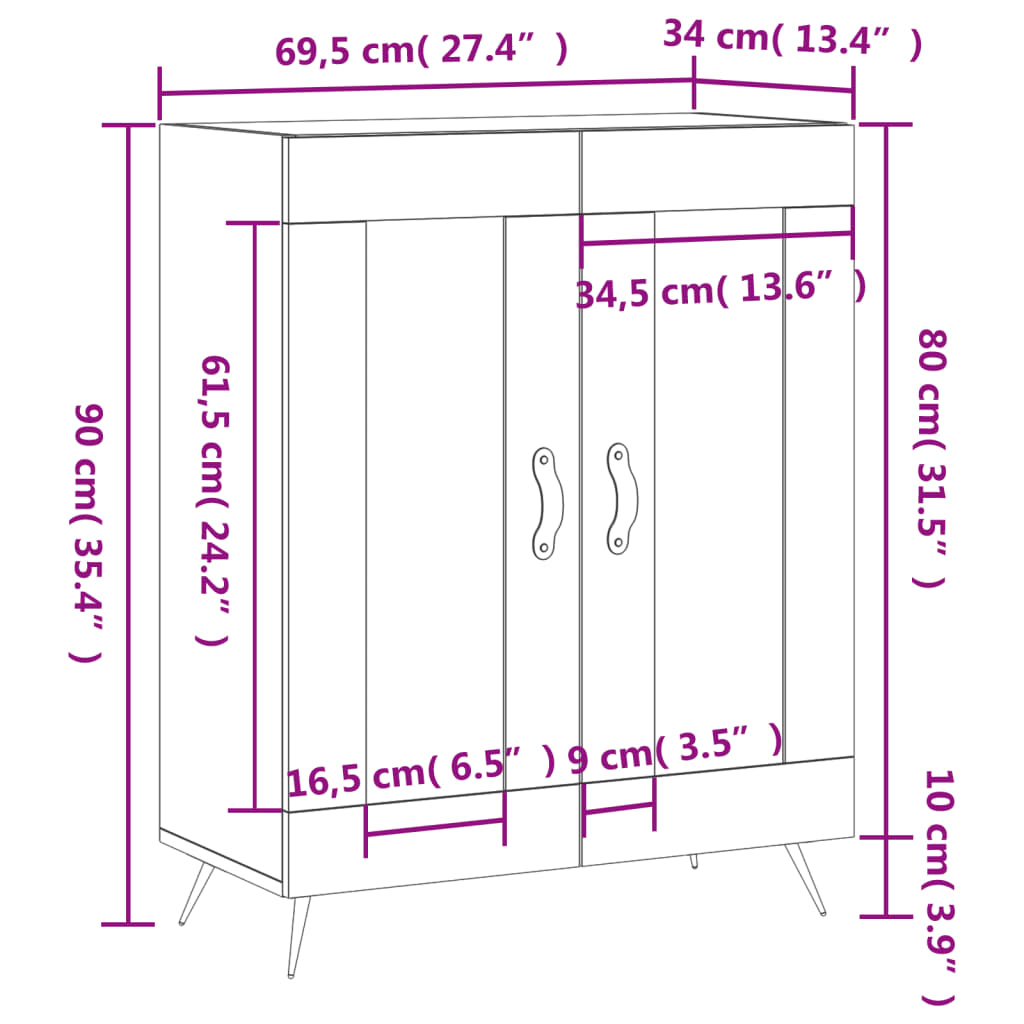 vidaXL Sideboard Betongrau 69,5x34x90 cm Holzwerkstoff