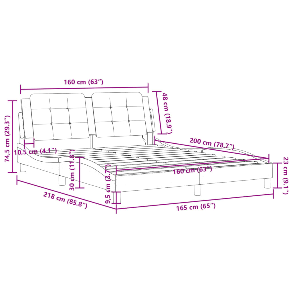 vidaXL Bettgestell mit LED Schwarz 160x200 cm Kunstleder