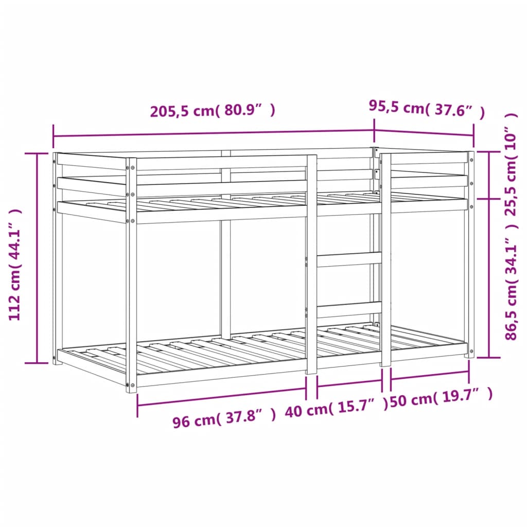 vidaXL Etagenbett Wachsbraun 90x200 cm Massivholz Kiefer