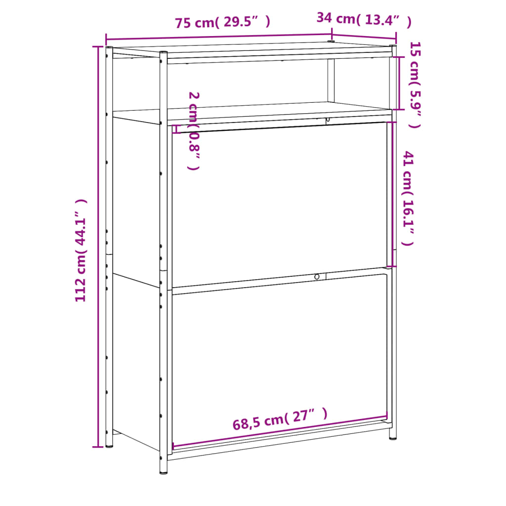 vidaXL Schuhschrank Schwarz 75x34x112 cm Holzwerkstoff