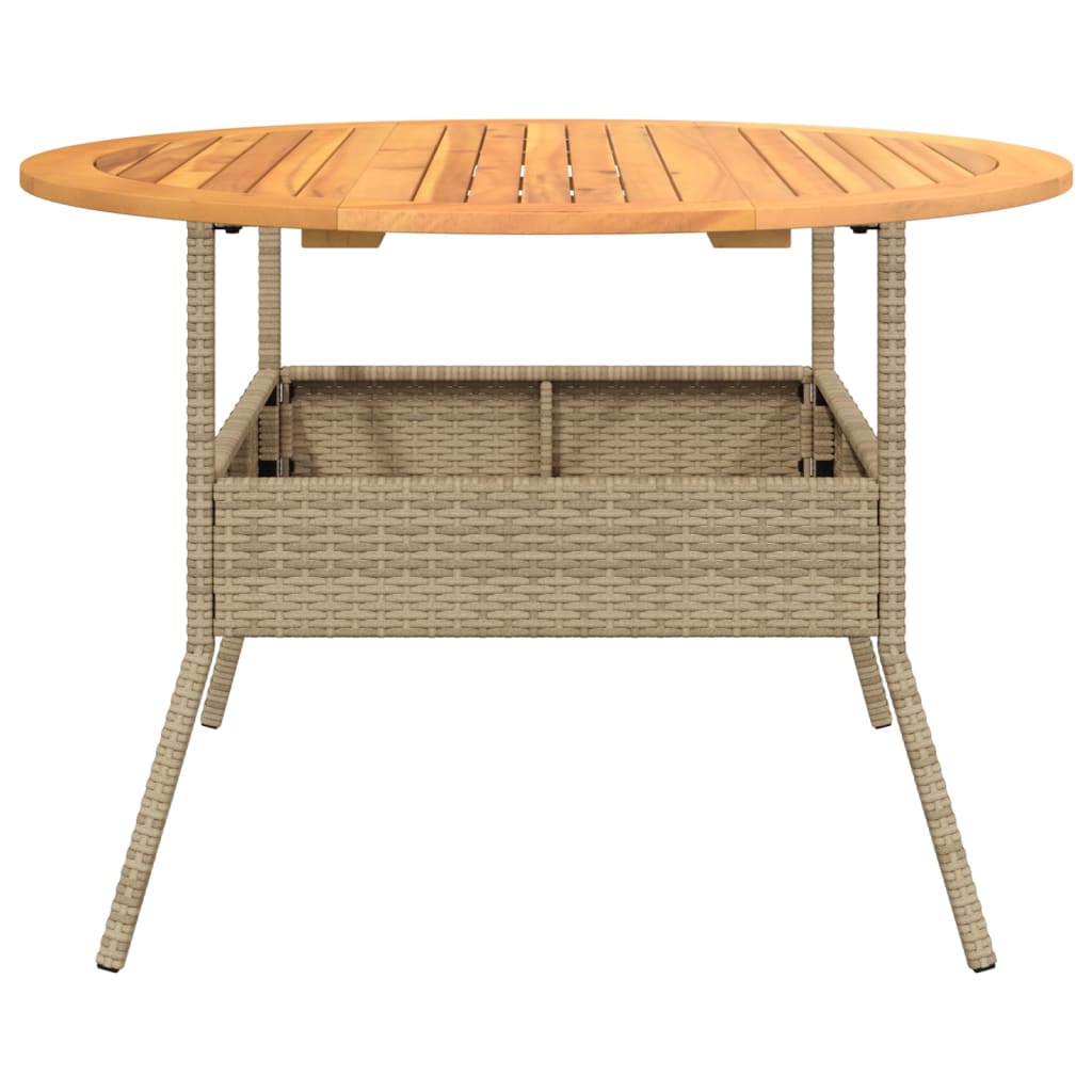 vidaXL Gartentisch mit Holzplatte Beige Ø110x71 cm Poly Rattan