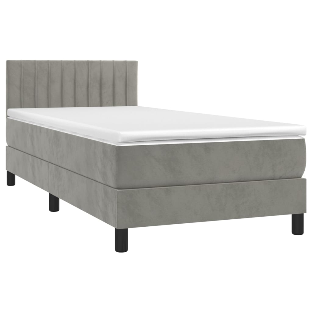 vidaXL Boxspringbett mit Matratze Hellgrau 80x200 cm Samt