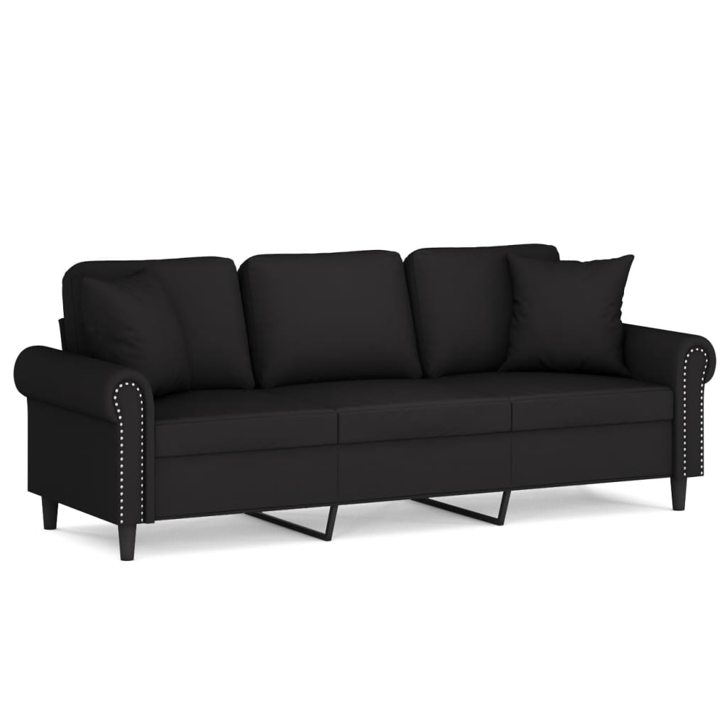 vidaXL 3-Sitzer-Sofa mit Zierkissen Schwarz 180 cm Samt