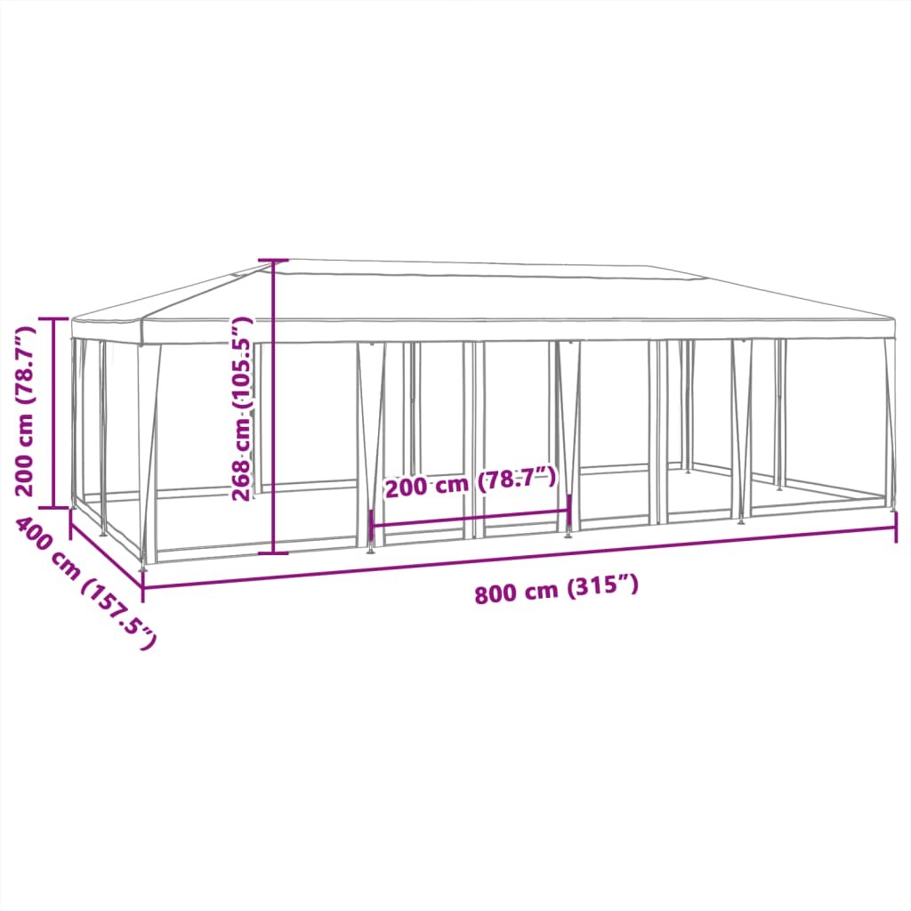 vidaXL Partyzelt mit 12 Mesh-Seitenteilen Weiß 8x4 m HDPE