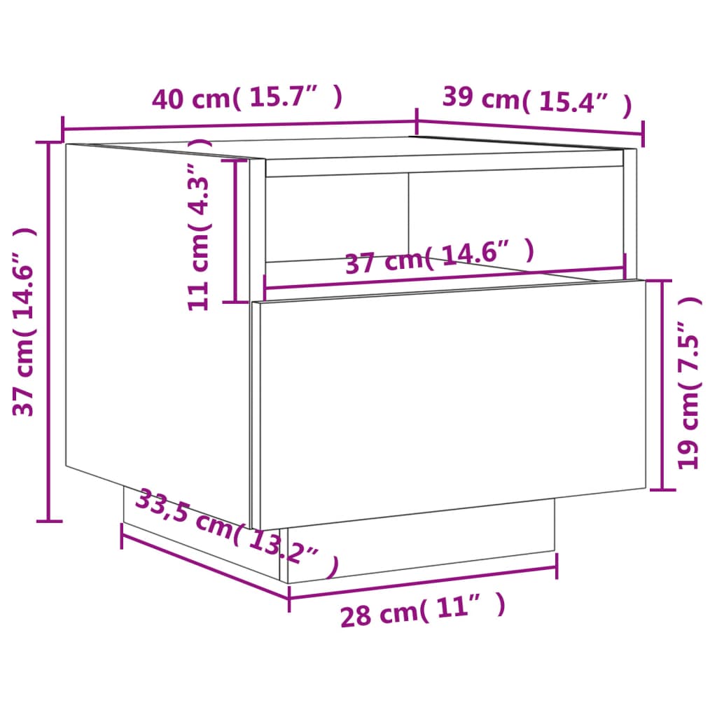 vidaXL Nachttische mit LED-Leuchten 2 Stk. Grau Sonoma 40x39x37 cm