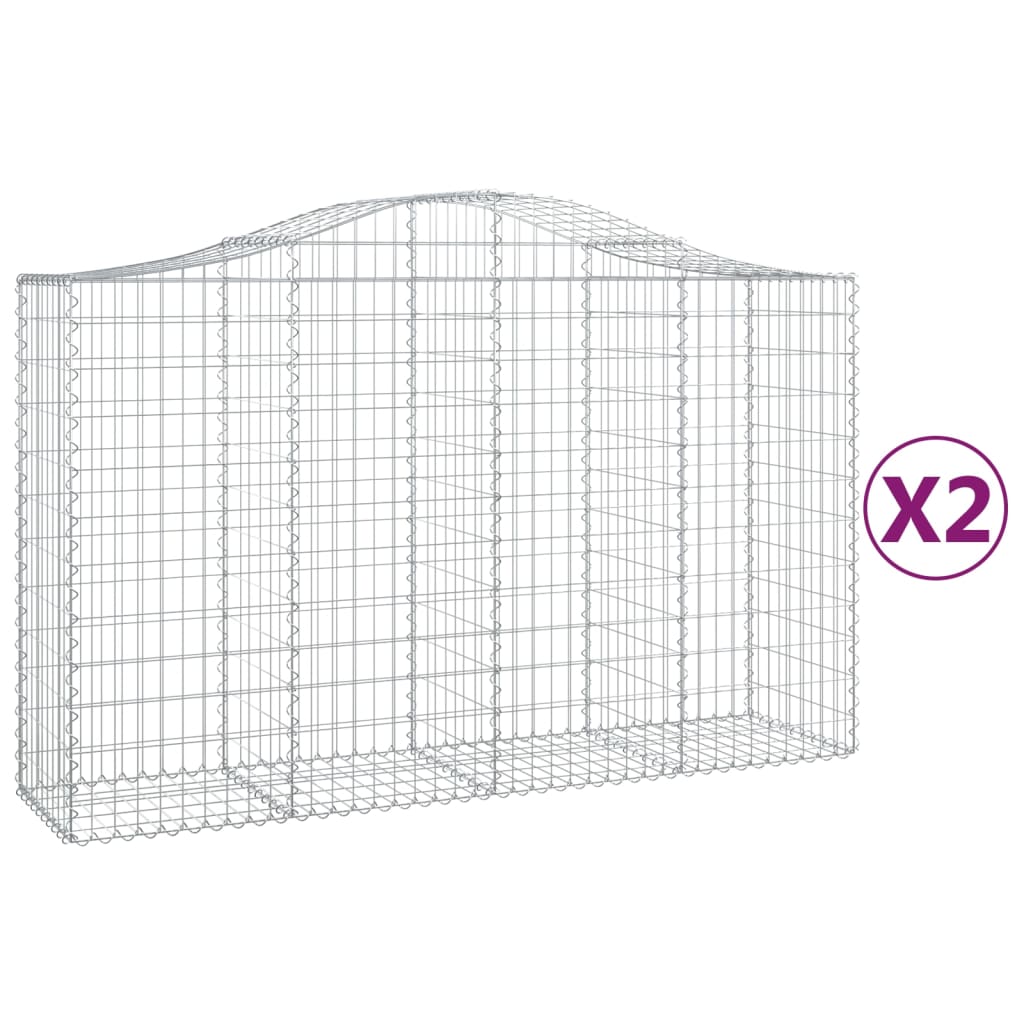 vidaXL Gabionen mit Hochbogen 2 Stk. 200x50x120/140cm Verzinktes Eisen