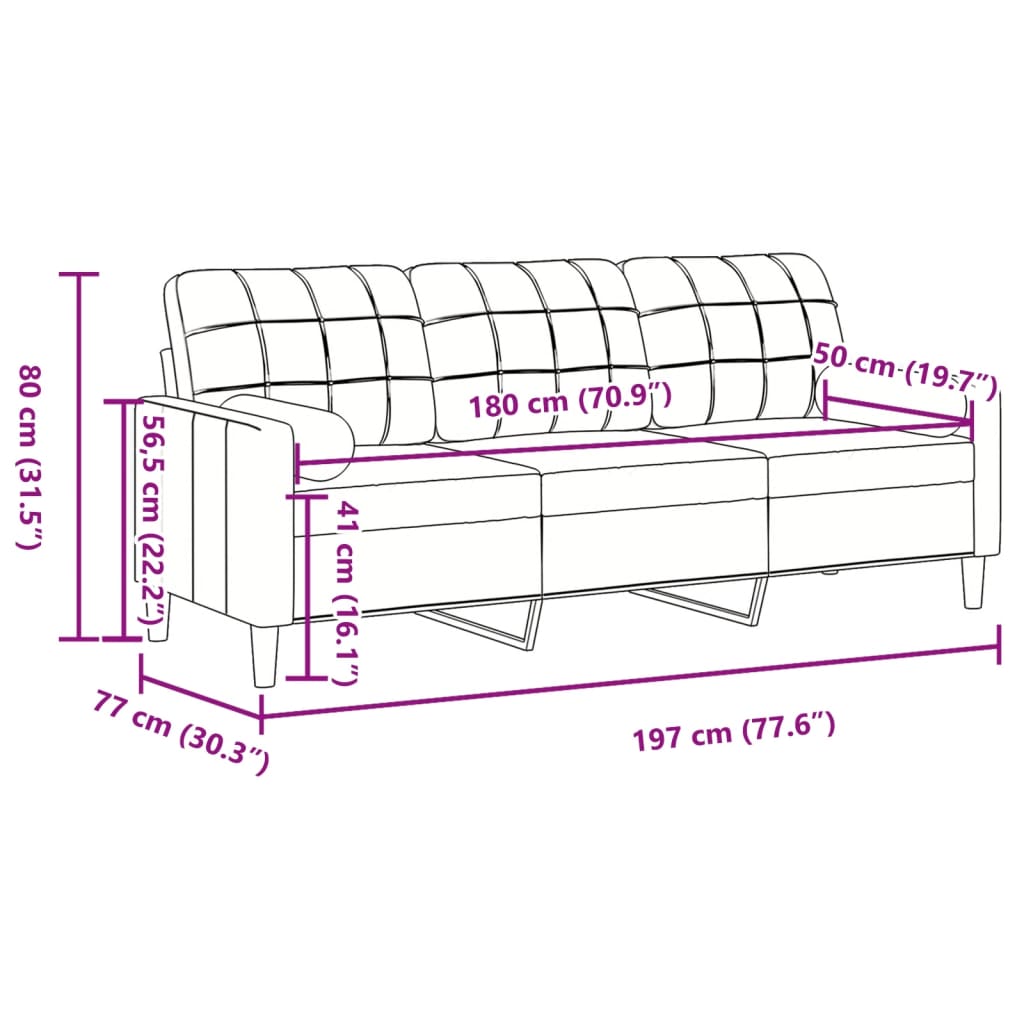 vidaXL 3-Sitzer-Sofa mit Zierkissen Braun 180 cm Samt