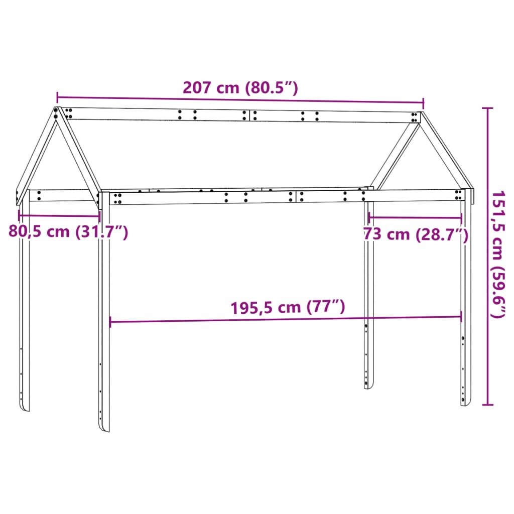 vidaXL Dach für Kinderbett Wachsbraun 207x80,5x151,5 cm Massivholz