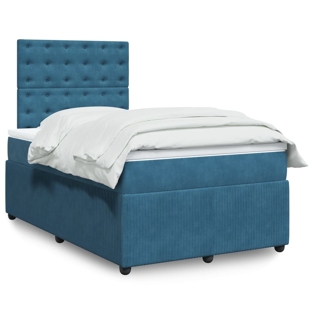 vidaXL Boxspringbett mit Matratze Blau 120x190 cm Samt