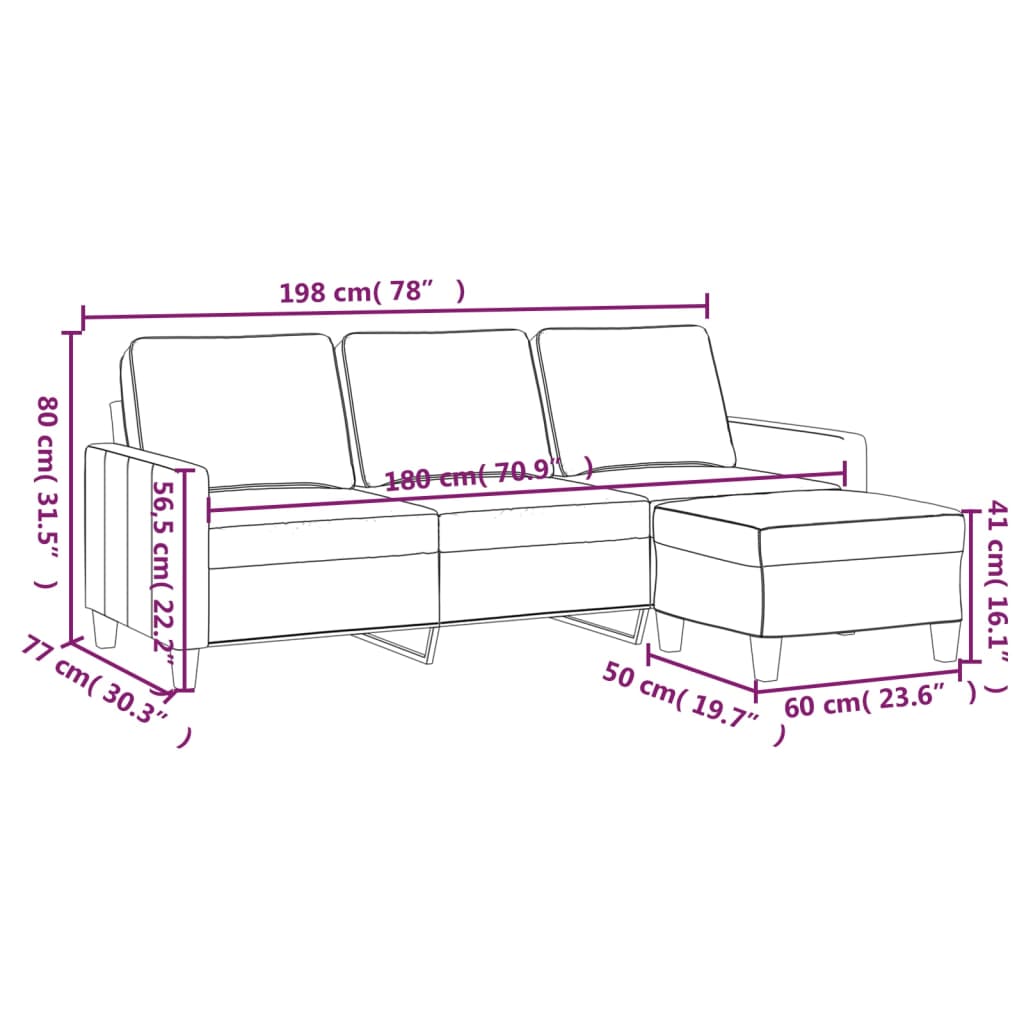 vidaXL 3-Sitzer-Sofa mit Hocker Weinrot 180 cm Stoff