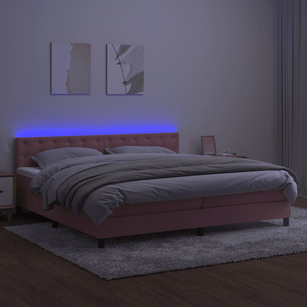 vidaXL Boxspringbett mit Matratze & LED Rosa 200x200 cm Samt