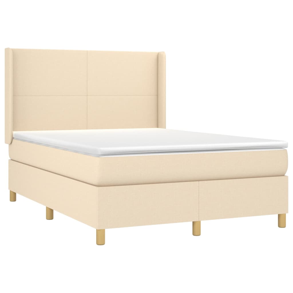 vidaXL Boxspringbett mit Matratze & LED Creme 140x190 cm Stoff