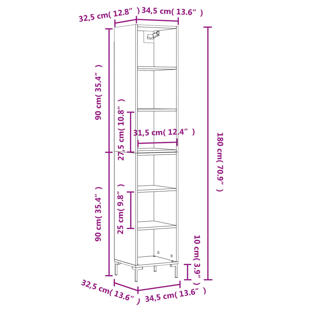 vidaXL Highboard Betongrau 34,5x32,5x180 cm Holzwerkstoff