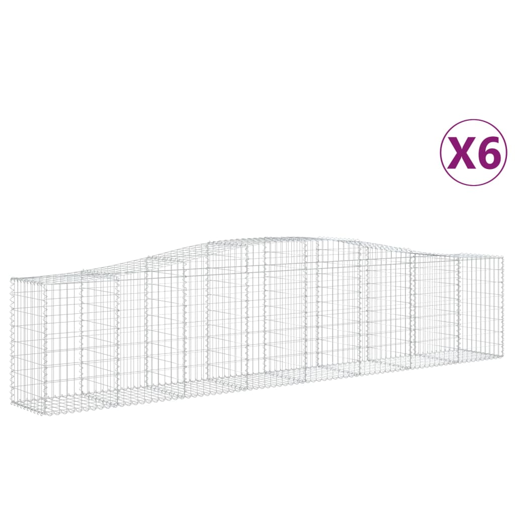 vidaXL Gabionen mit Hochbogen 6 Stk. 400x50x80/100cm Verzinktes Eisen