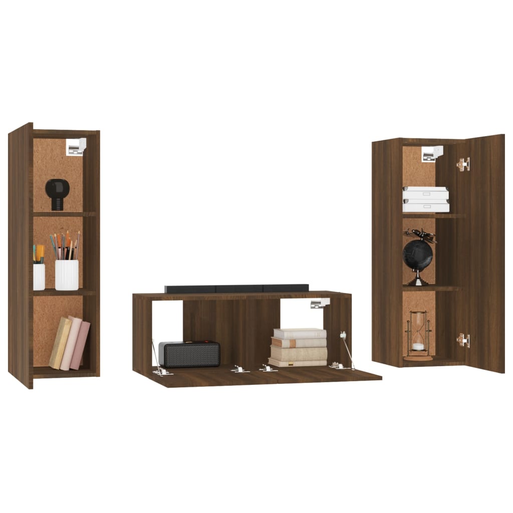 vidaXL 3-tlg. TV-Schrank-Set Braun Eichen-Optik Holzwerkstoff